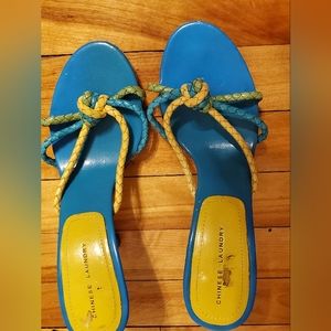 Chinese Laundry high heel sandal, size 8.5. Multi colored. Green, blue & yellow.